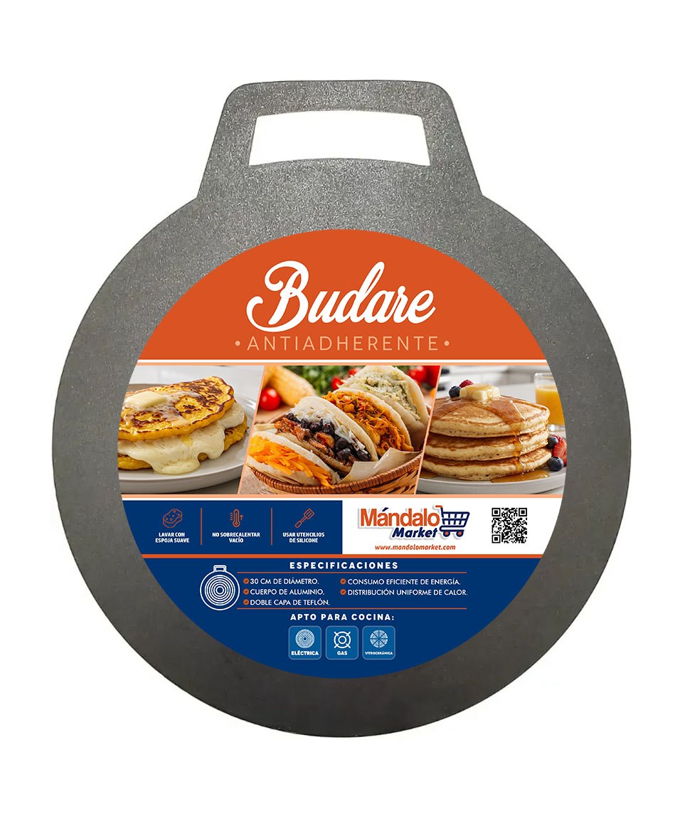 Budare venezolano 30cm compatible con gas, vitrocerámica e inducción, ideal para arepas