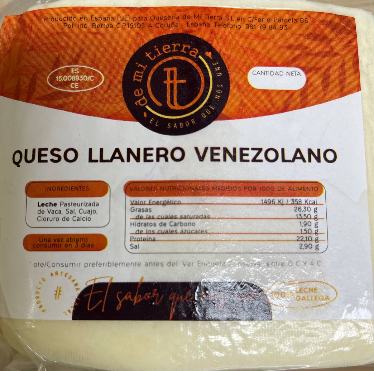 Queso Llanero Venezolano Mi Tierra 500 Grs