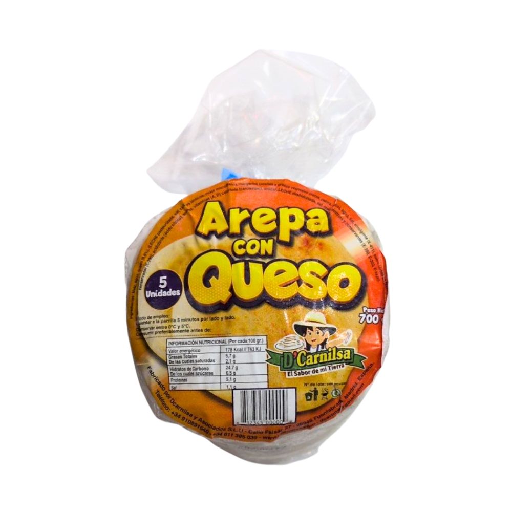 Arepa Maiz Blanca con Queso 5und 700gr D’Carnilsa